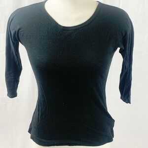J. Crew Black 3/4 Sleeve Cotton Modal Top (XS)